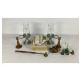 Candles, snuffer, battery pewter look candles,