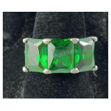 3-Stone Emerald Ring w/ CZ Accents, Sterling