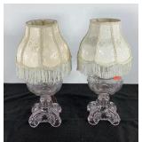 Two electric converted oil lamps, stand 19inches