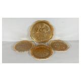 Carnival glass, iris and herringbone plates, one