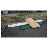 Pine Lumber group, green painted picket fence