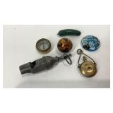 Trinkets, whistle, Heinz pin, Archie