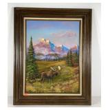 Acrylic Moose and mountain painting on canvas,