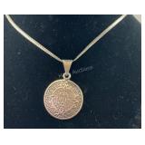 Sterling silver Mayan calendar necklace 15in
