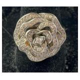 Heavy CZ Flower Ring, Sterling Silver 10.3 grams,