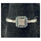 1/4 CTW Genuine Blue & White Diamond Ring,
