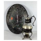 Silverplated meat platter and coffee carafe
