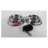 4 ft top paw dog leash and two dog bowls