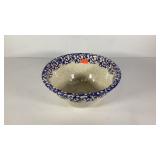 Blue and white spongeware 12 inch pottery mixing
