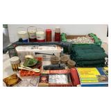 Skid lot, thermoses, Heisey glass ashtray,