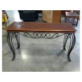 Sofa table, metal scroll work base, 28" tall