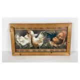 Rooster and hens picture, framed 23x13