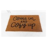 "Come in and cozy up" welcome mat, 30" × 18"