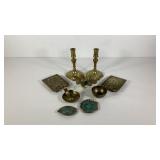 Brass group, candleholders, trivets, etc.