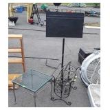 3pc Metal Works lot. Sheet music stand, magazine