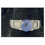 Vintage Blue Stone Ring, Sterling Silver 4.6