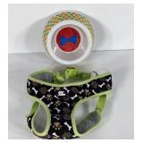 Small dog harness and poly bowl