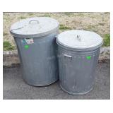 Two galvanized Trash cans with lids