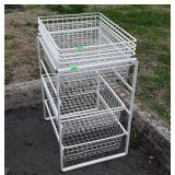 Organizer, rack holds 4 wire sliding baskets and