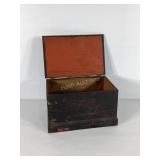 Small dovetailed chest, brown over original red