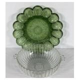 Glass, Brockway 11 inch deviled egg plate and 8
