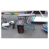 3pc Gardening Decor lot. Tile top wine Bottle