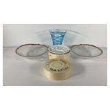 Glass bowls, 13 inches across, glass vase, 10