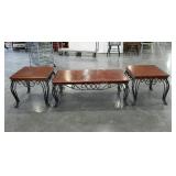 Coffee table and two end tables, scroll work base
