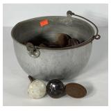 Bucket of doorknobs and latches