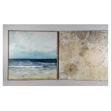 Two home decor canvas wall hangings, wood framed