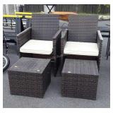 Pair of Outdoor Chairs with footstools, all