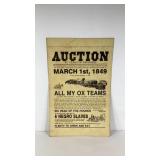 Auction poster on card stock paper, 14x22