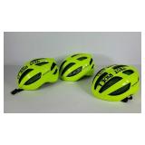 Three Bontrager helmets, two medium, one large,
