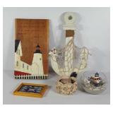 Nautical themed sign, anchor, shells, framed