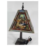 Desk lamp with religious shade, 19 inches tall