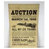 Auction poster on card stock paper, 14x22