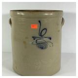 Glazed crock with dog eared handles, blue