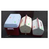 Three Coolers, Rubbermaid and 2 Igloo playmates