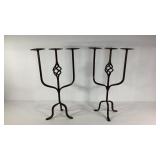 Pair of three candle wrought iron candleholders ,