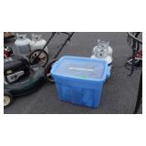 Rubbermaid Storage tote full of Shop Garage shelf