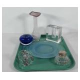 6 pieces of glassware: snail, apple,  vases,