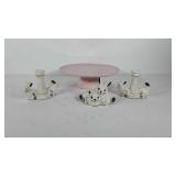 Cake stand and rabbits, two are candle holders