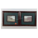 Pair of fox hunting prints, framed and double
