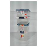 4 Plastic Organizer Totes, corner cracked on one