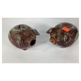 Two Hull Pottery Corky Pig banks, one is missing