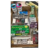 Two flats of hardware, anchor screws, tacks, eye
