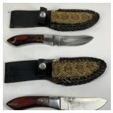 Two knives with cases, Mohave rattler skin cases