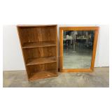 Laminate bookcase and wall mount mirror