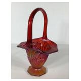 Carnival glass basket, 11 inches tall