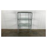 Glass and metal stand, missing one shelf, 50"